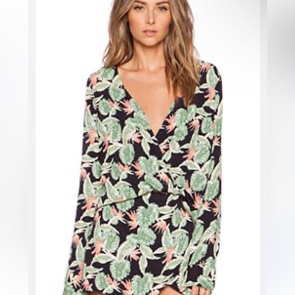 For Love And Lemons Palm Print Tropical Cross Over Blouse - Picture 2 of 5
